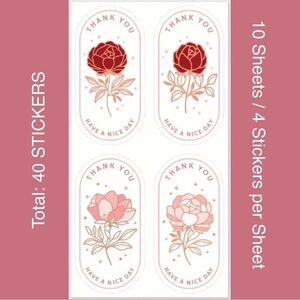 (36) Set of 40 Rectangular “Thank You” Rose Stickers (2 designs)